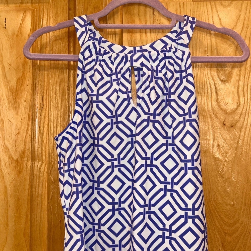 Jude Connally Women's Sleeveless Dress Blue White Geometric Print Made USA - Picture 3 of 10